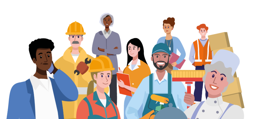 bonhommes pratiquant différents métiers